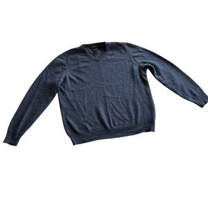 Tahari V-Neck Sweater Mens Large Blue 100% Cashmere Long Sleeve Knit